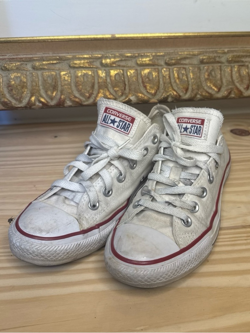 Converse White Low-Top Sneakers with Red Trim